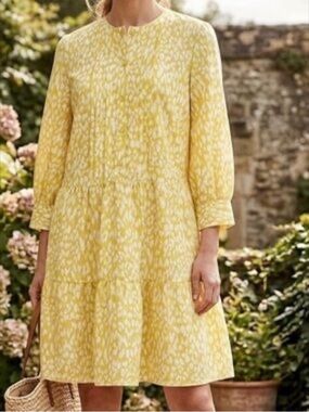 Who What Wear Yellow Printed Long Sleeve Tiered Dress